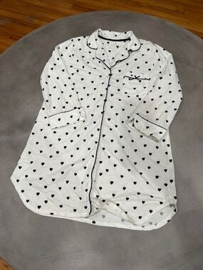 Kate Spade New York Heart Print Pajama Dress Nightgown White Black Sleepwear XL